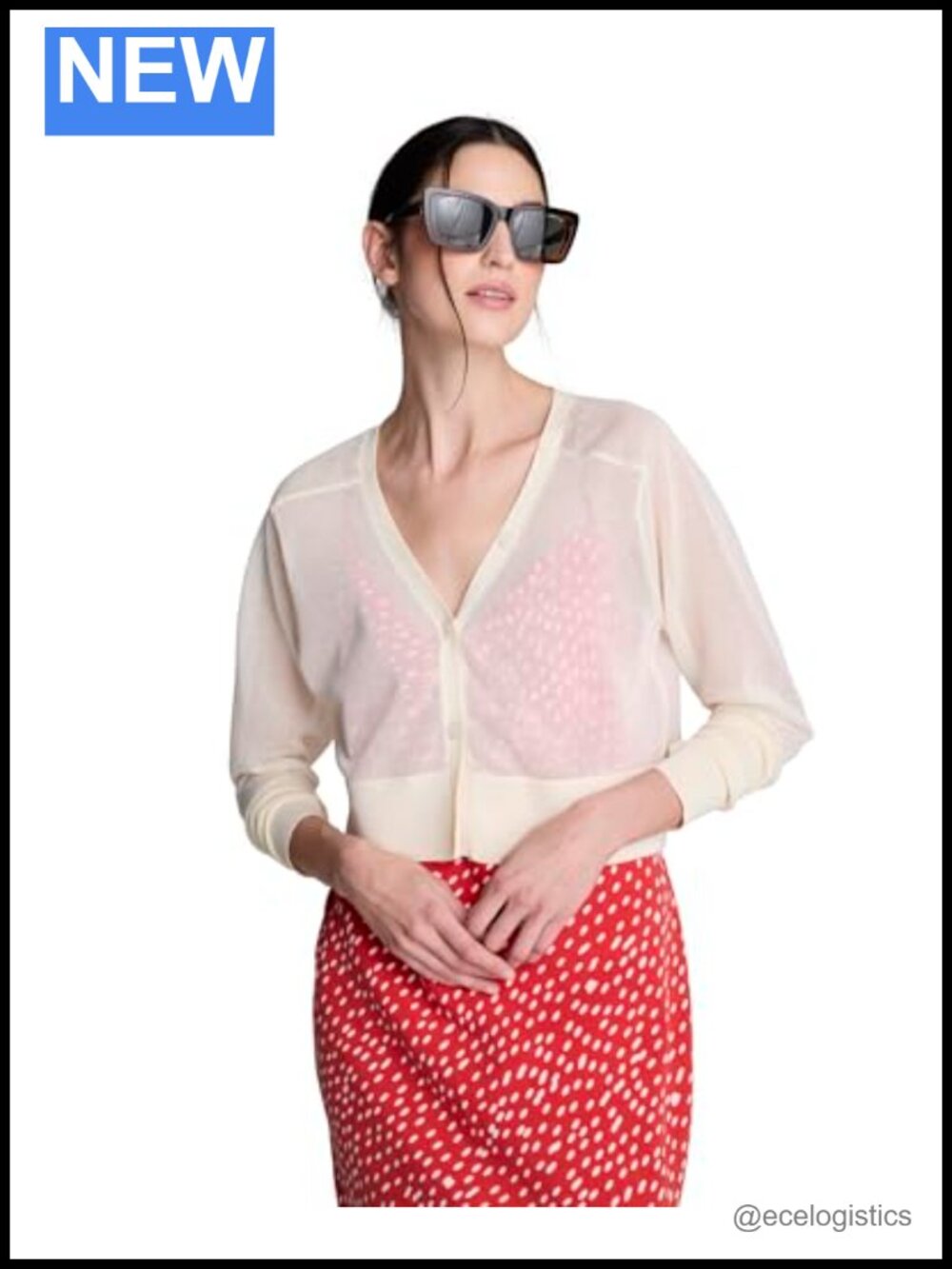 Long Sleeve Sheer Cropped Cardigan Sweater Lightweight Knit Viscose Polyester